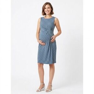 Motherhood Maternity Blue Geometric Twist Front Sleeveless‎ Dress Large L Work